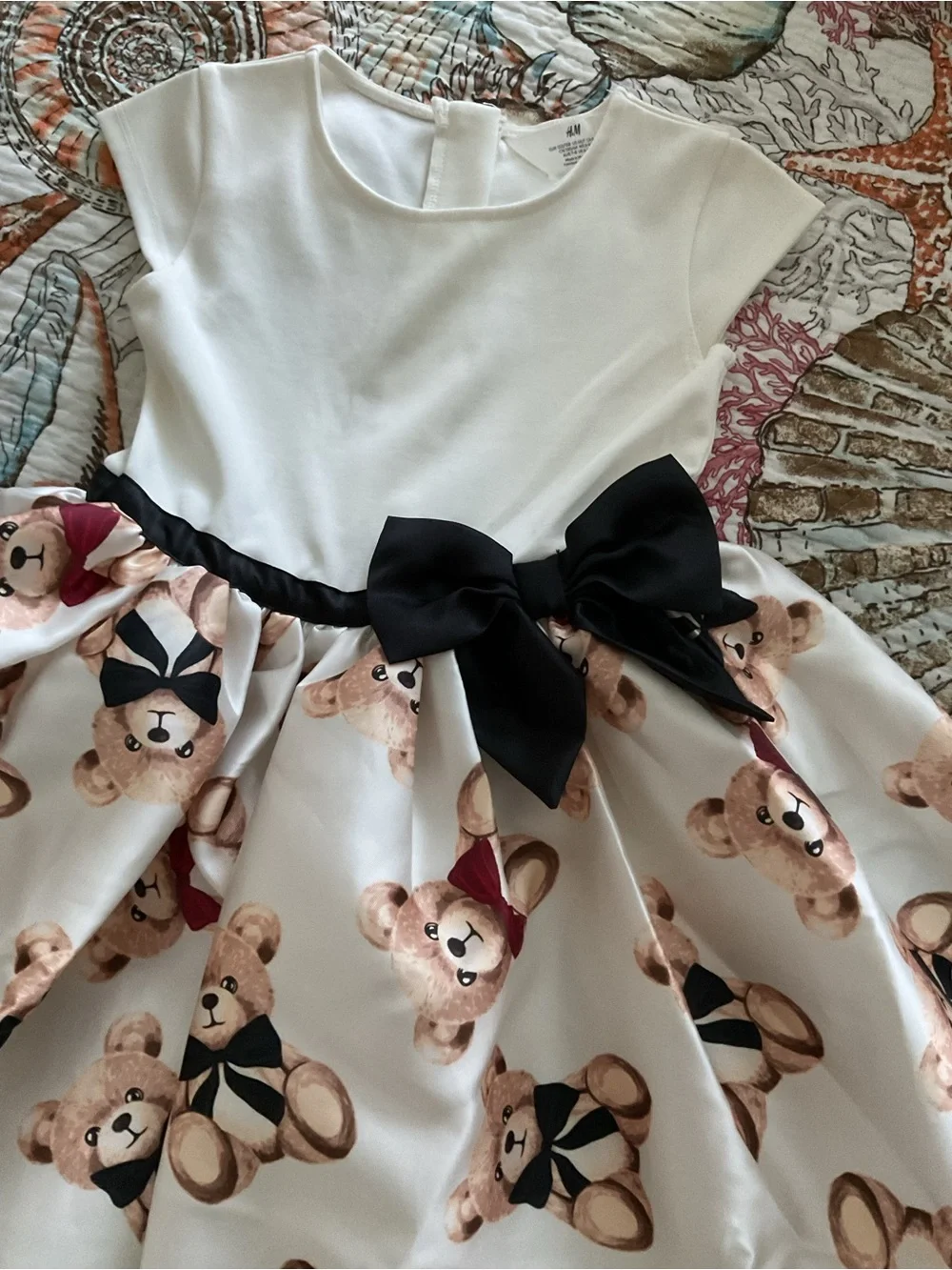 H&M Girls Cream & Black Teddy Print Party Dress New 6X-7